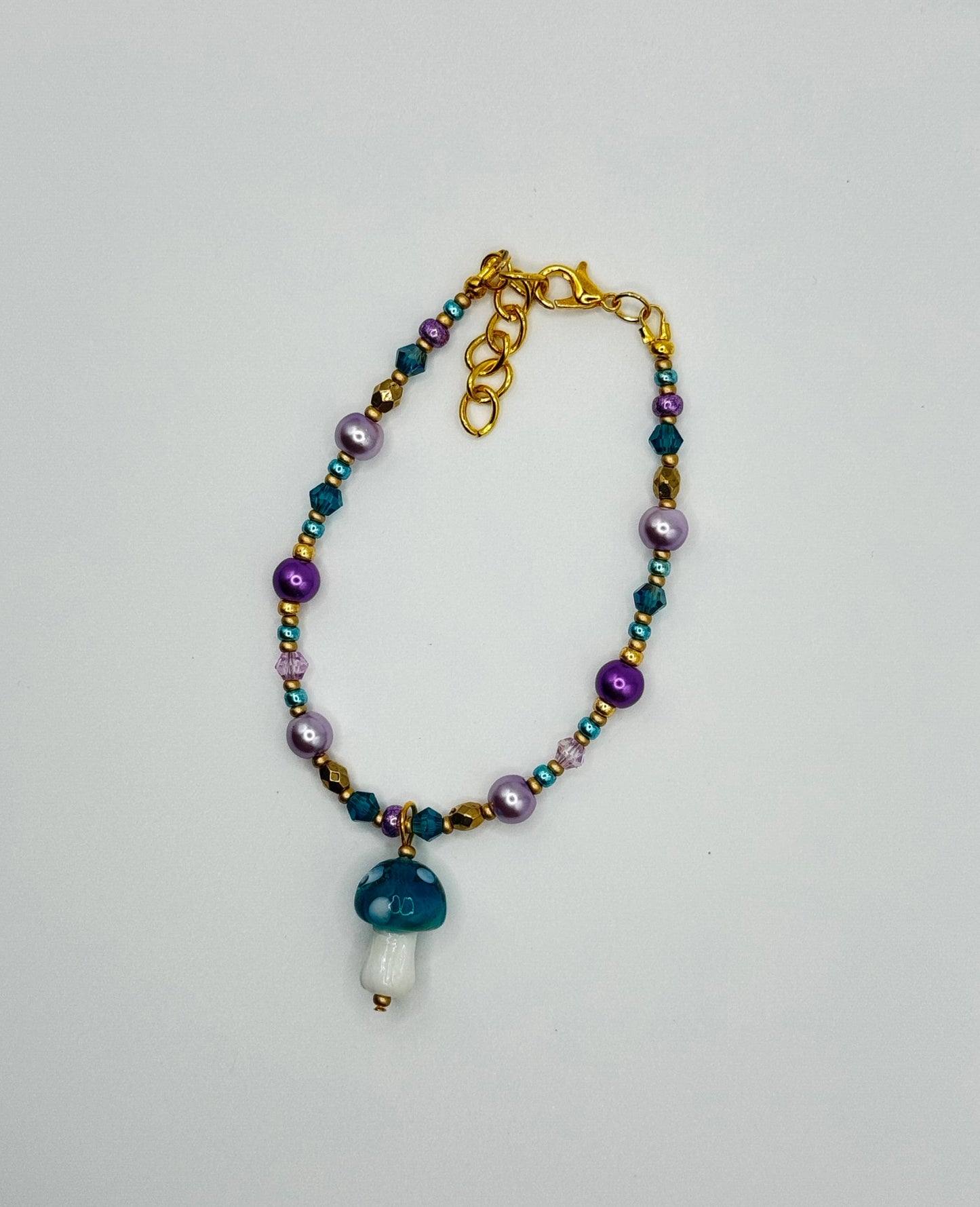 Golden Teal Toadstool Charm Bracelet