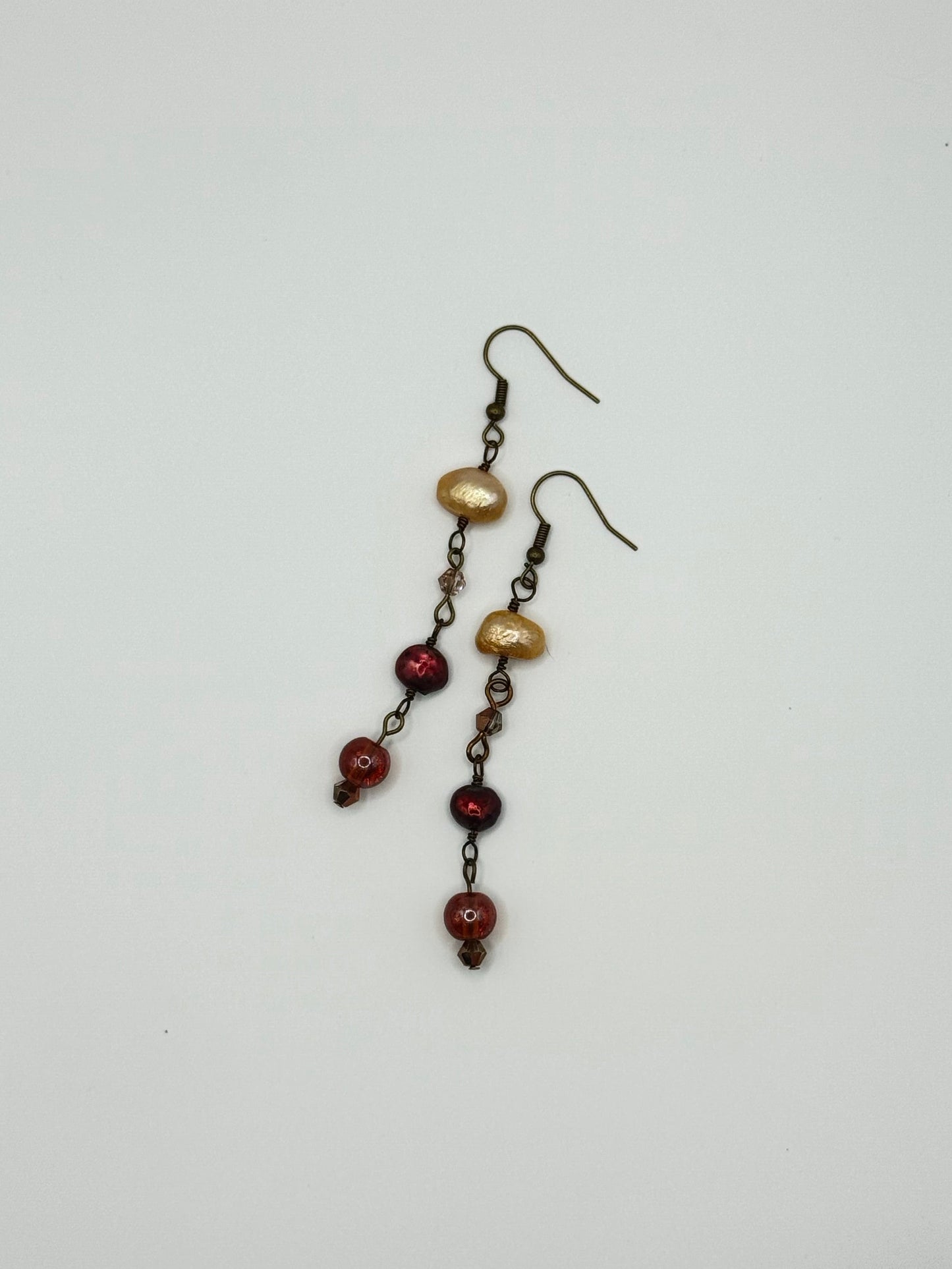 Natural Pearl Dangly Earrings - Amber