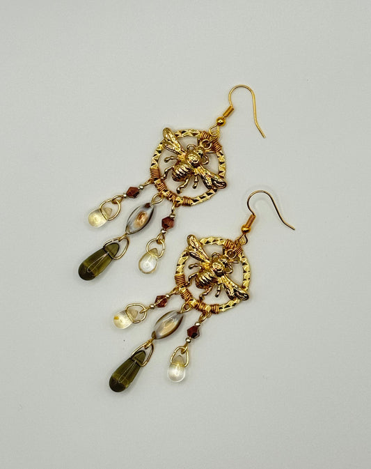 Golden Honey Bee Earrings