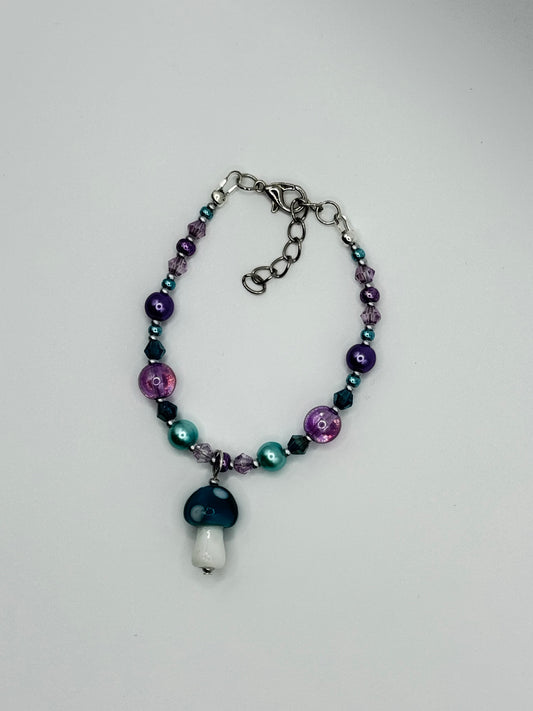 Silver Teal Toadstool Charm Bracelet