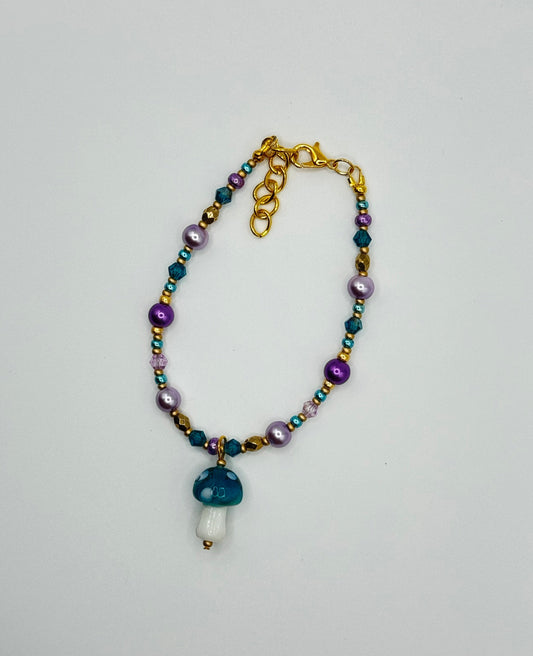 Golden Teal Toadstool Charm Bracelet