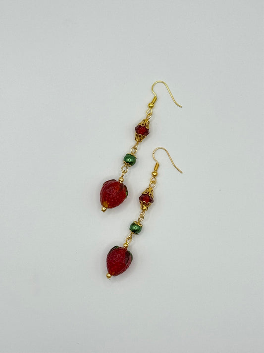 Red Strawberry Jewel Earrings - L
