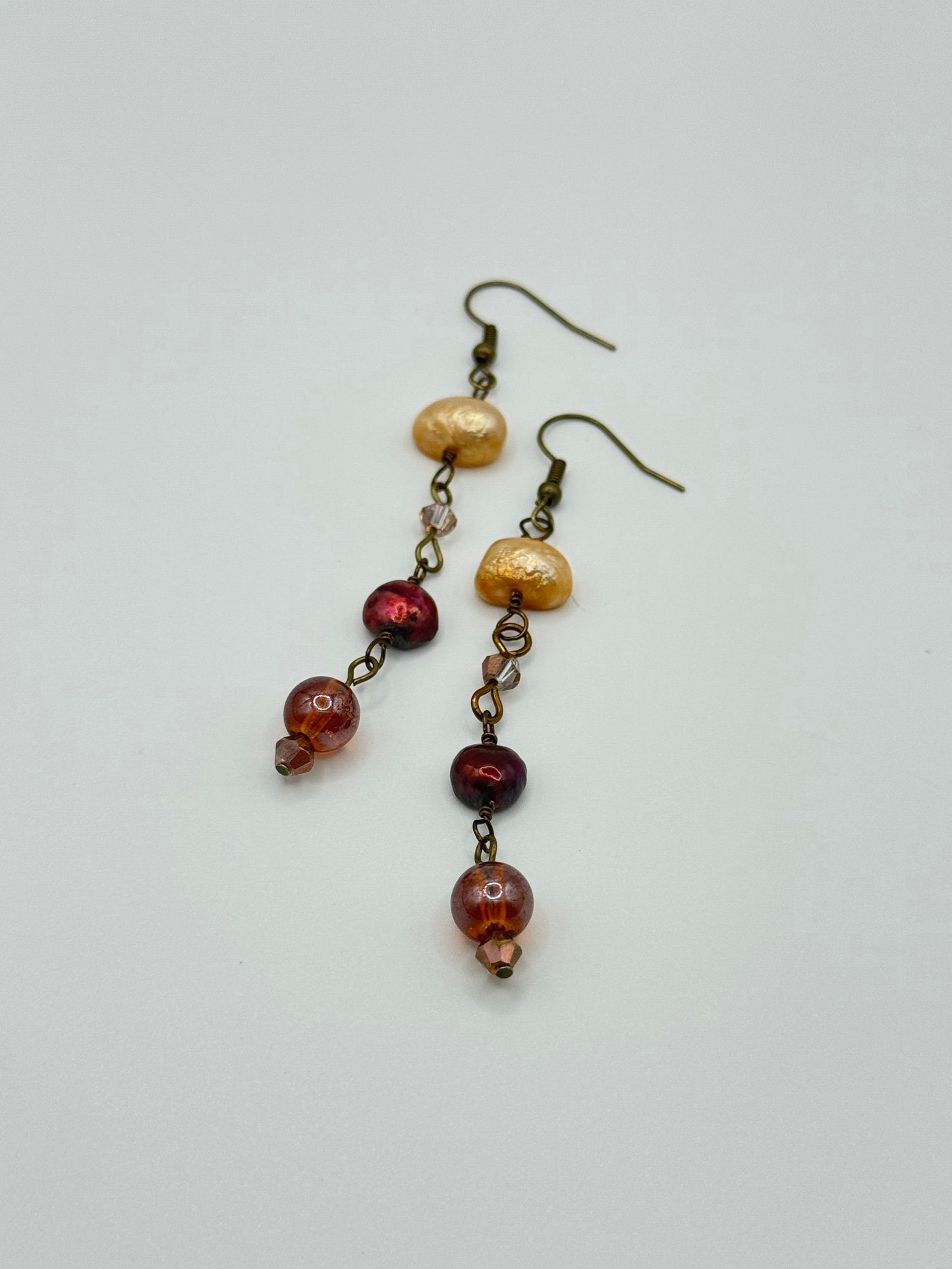 Natural Pearl Dangly Earrings - Amber